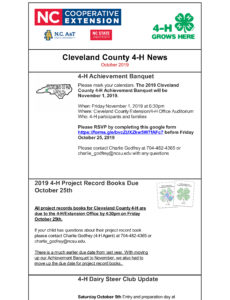 Cover photo for Cleveland County 4-H Newsletter October, 2019