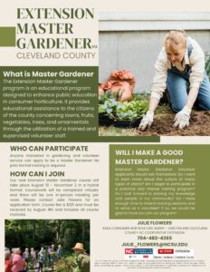 Cover photo for 2023 Cleveland County Master Gardener Course begins August 10th