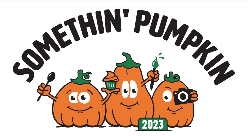 Somethin' Pumpkin 2023 logo with cartoon pumpkins