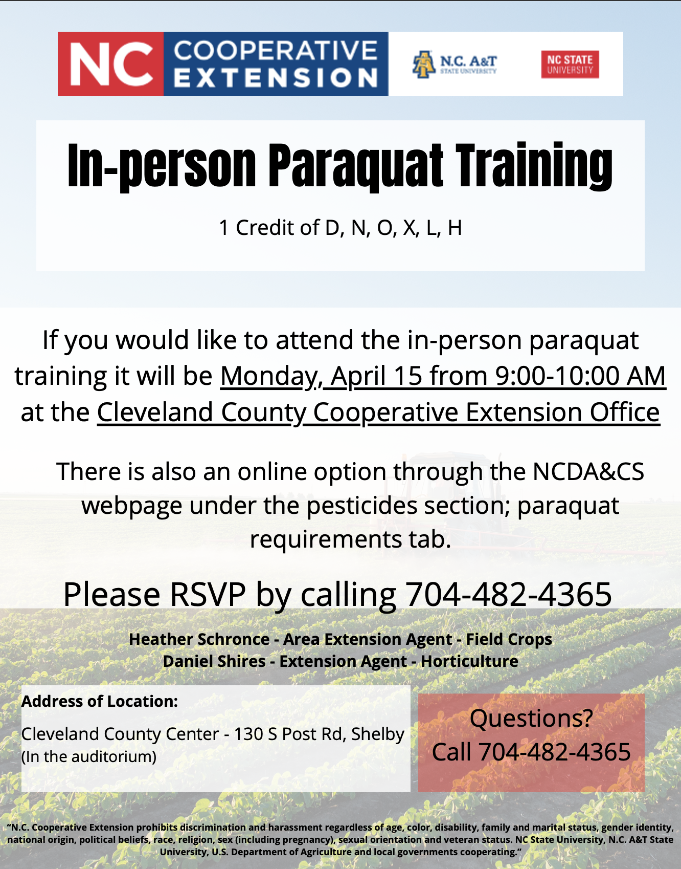 In person paraquat Training.